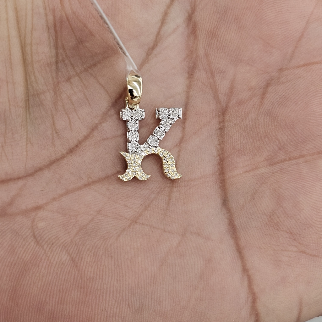 Real Diamond 10kt Yellow Gold Two-Tone Fanuc Style Initial K Pendant